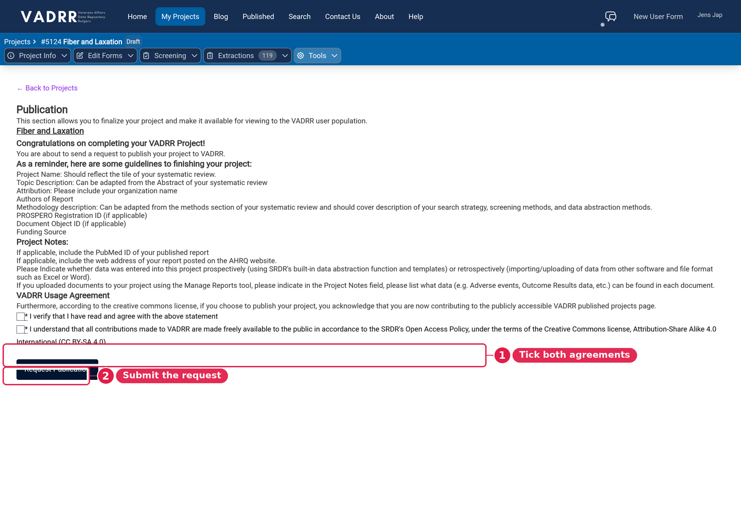 The Request Publication page