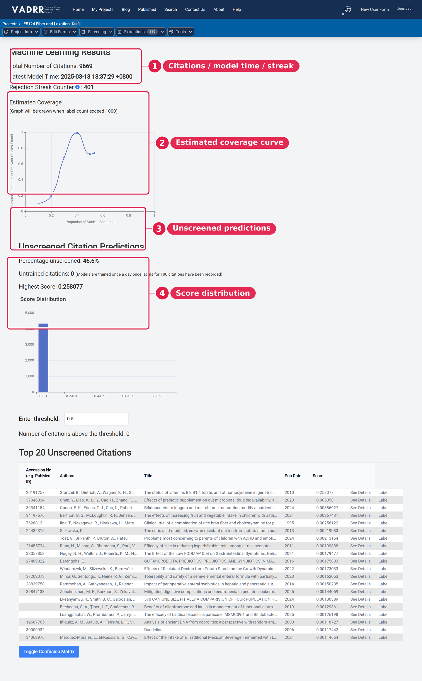 The Machine Learning Results page